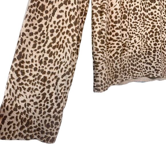Monrow Mock Neck Cotton Cashmere Leopard Leo Print Belled Long Sleeve Sweater XS - Picture 5 of 9